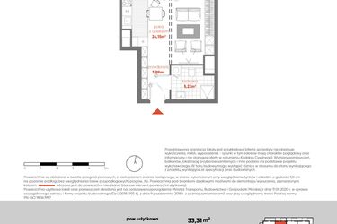 Rzut - Mieszkanie na sprzedaż 1 pokój o powierzchni 33,31 m² - numer F.06.08 w Pierwsza Dzielnica - etap III