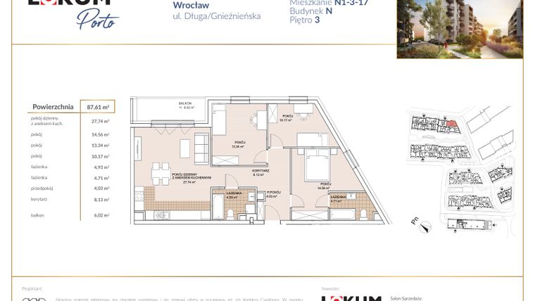 Rzut - Mieszkanie na sprzedaż 4 pokoje o powierzchni 87,61 m² - numer N1-3-17 w Lokum Porto etap V bud. N