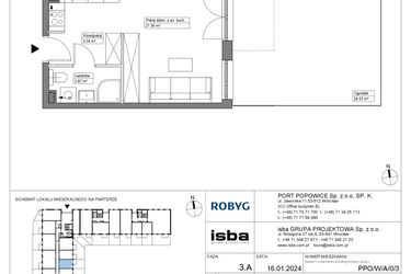 Rzut - Mieszkanie na sprzedaż 1 pokój o powierzchni 28,58 m² - numer PPO/W/A/0/3 w Port Popowice bud. W