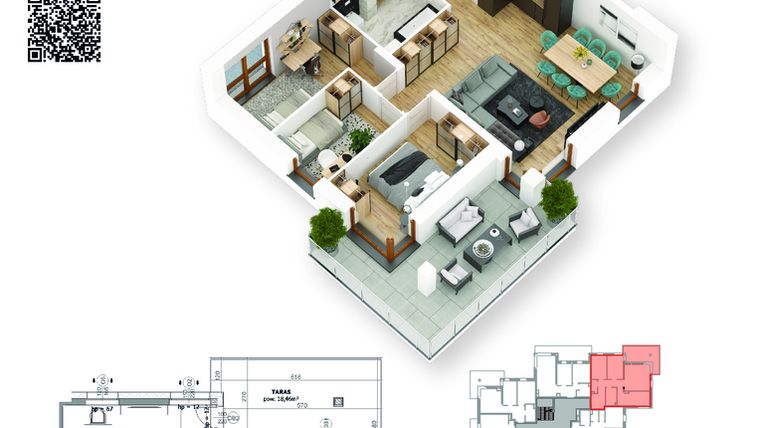 Rzut - Mieszkanie na sprzedaż 4 pokoje o powierzchni 73,3 m² - numer 25 w Villa Park - Etap III