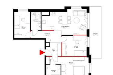 Rzut - Mieszkanie na sprzedaż 4 pokoje o powierzchni 87,07 m² - numer F.6.3 w INSPIRE ETAP V – bud. F, G