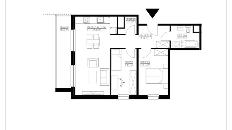 Rzut - Mieszkanie na sprzedaż 3 pokoje o powierzchni 59 m² - numer B2.14 w Stacja Augustów B