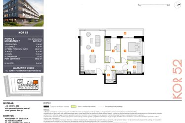 Rzut - Mieszkanie na sprzedaż 3 pokoje o powierzchni 59,68 m² - numer M7 w KOR 52