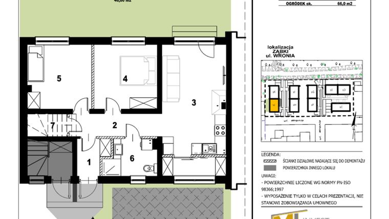 Rzut - Mieszkanie na sprzedaż 3 pokoje o powierzchni 63,5 m² - numer 1J.1 w Osiedle pod lasem