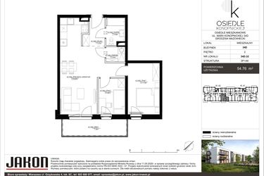 Rzut - Mieszkanie na sprzedaż 3 pokoje o powierzchni 54,76 m² - numer 34D.32 w Osiedle Konopnickiej