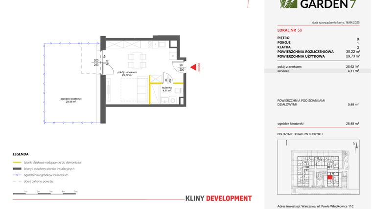 Rzut - Mieszkanie na sprzedaż 1 pokój o powierzchni 29,73 m² - numer 59 w Nova Viva Garden 7