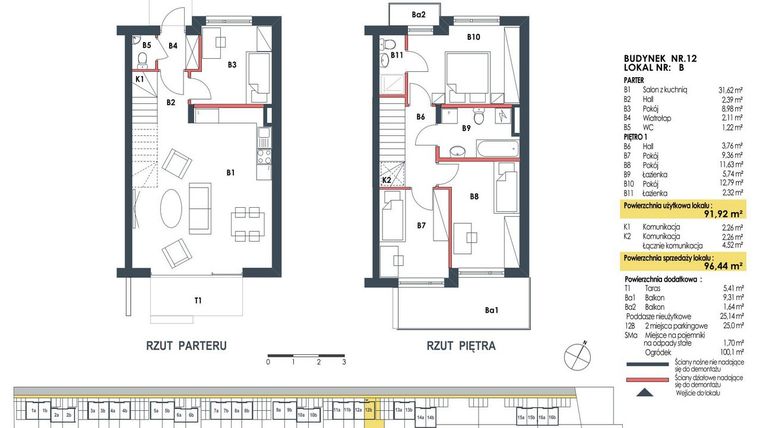 Rzut - Dom na sprzedaż 5 pokoi o powierzchni 96,64 m² - numer 12b w Waw.Re