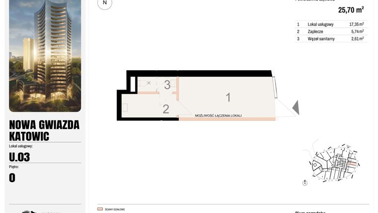 Rzut - Lokal użytkowy na sprzedaż 1 pokój o powierzchni 25,7 m² - numer U.03 w Nowa Gwiazda
