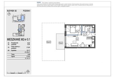 Rzut - Mieszkanie na sprzedaż 2 pokoje o powierzchni 41,35 m² - numer B2.0.1 w Chryzantemovo