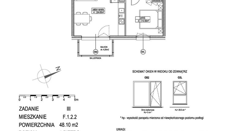Rzut - Mieszkanie na sprzedaż 2 pokoje o powierzchni 48,04 m² - numer F.1.2.2 w Atut III