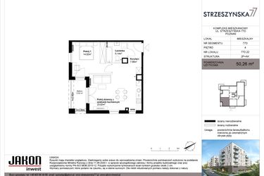 Rzut - Mieszkanie na sprzedaż 2 pokoje o powierzchni 50,26 m² - numer 77D.22 w Strzeszyńska 77