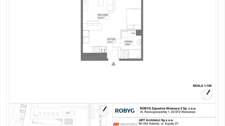 Rzut - Mieszkanie na sprzedaż 1 pokój o powierzchni 36,01 m² - numer E.3M13 w Nowa Wałowa bud. E