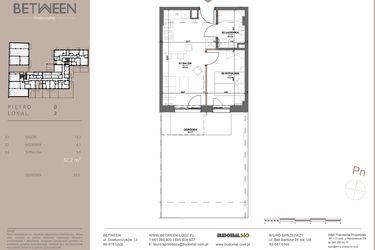 Rzut - Mieszkanie na sprzedaż 2 pokoje o powierzchni 32,2 m² - numer 2 w BETWEEN