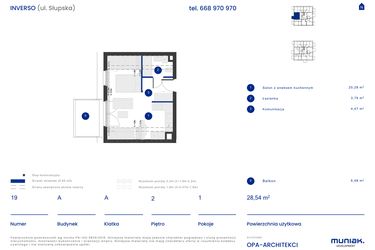 Rzut - Mieszkanie na sprzedaż 1 pokój o powierzchni 28,54 m² - numer A.19 w Osiedle Inverso