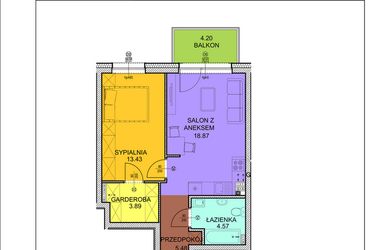 Rzut - Mieszkanie na sprzedaż 2 pokoje o powierzchni 46,24 m² - numer D13 w Osiedle Zuchów