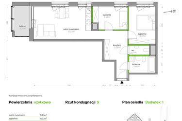 Rzut - Mieszkanie na sprzedaż 3 pokoje o powierzchni 59,52 m² - numer SV/51 w Sikorskiego Vita