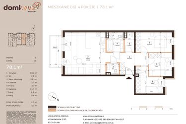 Rzut - Mieszkanie na sprzedaż 4 pokoje o powierzchni 78,1 m² - numer D6 w Domkove Widzew