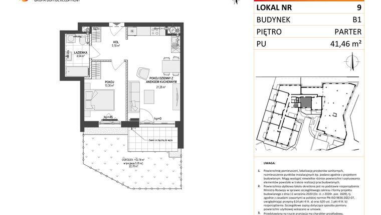 Rzut - Mieszkanie na sprzedaż 2 pokoje o powierzchni 41,42 m² - numer 9 w Leśna Góra