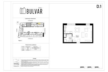 Rzut - Mieszkanie na sprzedaż 1 pokój o powierzchni 35,3 m² - numer D1 w Bulvar etap II