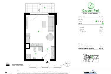Rzut - Mieszkanie na sprzedaż 1 pokój o powierzchni 32,12 m² - numer F.1.M09 w Oxygen Park etap III