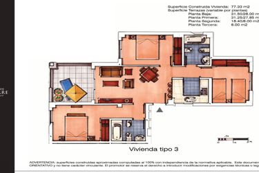 Rzut - Mieszkanie na sprzedaż 3 pokoje o powierzchni 77 m² - numer 3 w Las Terrazas de la Torre