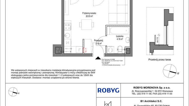Rzut - Mieszkanie na sprzedaż 1 pokój o powierzchni 26,35 m² - numer A.5M06 w Leszczyńskich 2