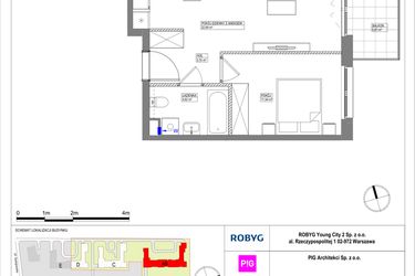 Rzut - Mieszkanie na sprzedaż 2 pokoje o powierzchni 42,5 m² - numer MLAAB/C/3/3 w Metro Life Apartamenty
