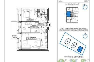 Rzut - Mieszkanie na sprzedaż 3 pokoje o powierzchni 55,44 m² - numer 5-29 w Jodłowicka 5