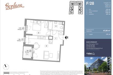 Rzut - Mieszkanie na sprzedaż 2 pokoje o powierzchni 47,85 m² - numer F28 w Goplana budynek F