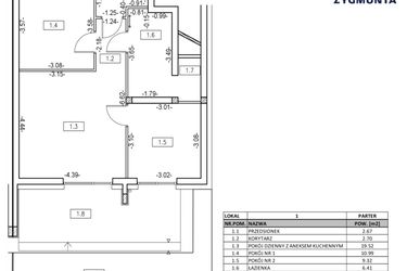 Rzut - Mieszkanie na sprzedaż 3 pokoje o powierzchni 53,31 m² - numer M3 w Osiedle Zygmunta
