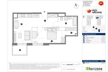 Rzut - Mieszkanie na sprzedaż 2 pokoje o powierzchni 48,05 m² - numer B-103 w Osiedle przy Wielickiej etap 1.2