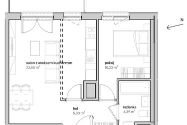 Rzut - Mieszkanie na sprzedaż 2 pokoje o powierzchni 43,72 m² - numer A.03.033 w Unii Lubelskiej Vita