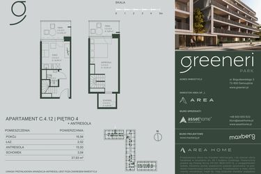 Rzut - Mieszkanie na sprzedaż 2 pokoje o powierzchni 37,93 m² - numer C.4.12 w Greeneri Park