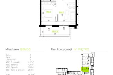 Rzut - Mieszkanie na sprzedaż 2 pokoje o powierzchni 46,26 m² - numer B6M35 w Osiedle Natura Park etap II