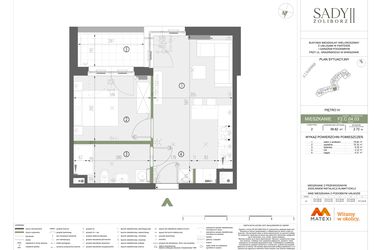Rzut - Mieszkanie na sprzedaż 2 pokoje o powierzchni 38,82 m² - numer F2.C.04.03 w Sady Żoliborz II