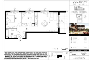 Rzut - Mieszkanie na sprzedaż 3 pokoje o powierzchni 59,31 m² - numer B09 w Kazimierza Wielkiego 42A etap II