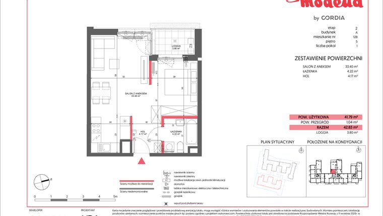 Rzut - Mieszkanie na sprzedaż 1 pokój o powierzchni 41,79 m² - numer A.128 w Modena II