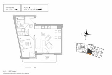 Rzut - Mieszkanie na sprzedaż 2 pokoje o powierzchni 49,36 m² - numer C2.5.3 w Alvarium 2.0