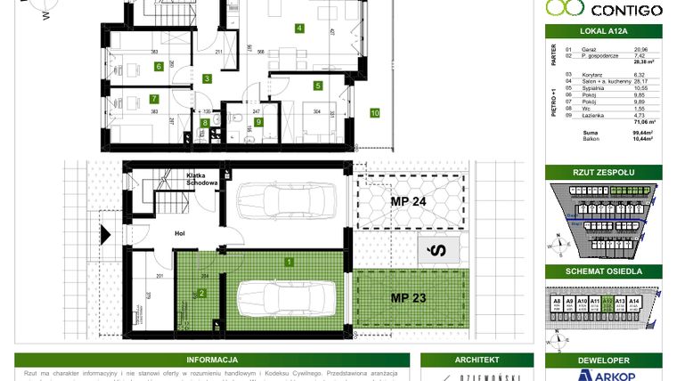 Rzut - Mieszkanie na sprzedaż 4 pokoje o powierzchni 71,06 m² - numer A12/A w Osiedle CONTIGO