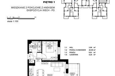 Rzut - Mieszkanie na sprzedaż 2 pokoje o powierzchni 44,14 m² - numer C2-M12 w Stacja Łódź V – etap C2