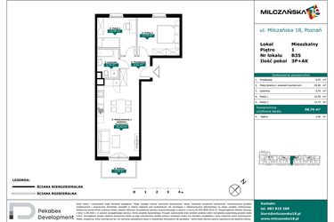 Rzut - Mieszkanie na sprzedaż 3 pokoje o powierzchni 58,7 m² - numer B35 w Milczańska 18