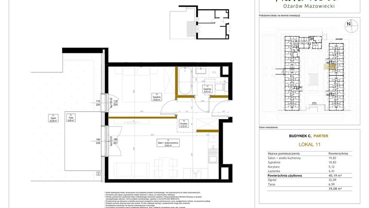 Rzut - Mieszkanie na sprzedaż 2 pokoje o powierzchni 40,19 m² - numer 11 w Aura Nova etap II