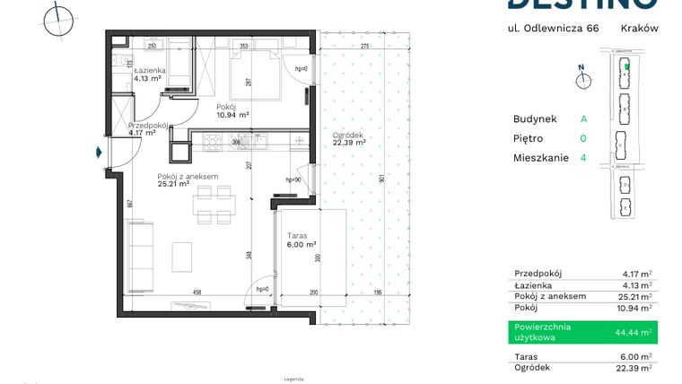Rzut - Mieszkanie na sprzedaż 2 pokoje o powierzchni 44,44 m² - numer A-4 w Destino