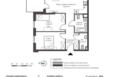 Rzut - Mieszkanie na sprzedaż 3 pokoje o powierzchni 61,2 m² - numer 5B/6 w Nowy Goszyn