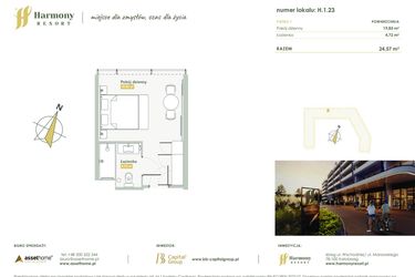 Rzut - Mieszkanie na sprzedaż 1 pokój o powierzchni 24,57 m² - numer H.1.23 w Harmony Resort
