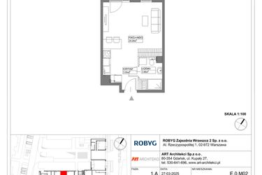 Rzut - Mieszkanie na sprzedaż 1 pokój o powierzchni 31,08 m² - numer E.0M02 w Nowa Wałowa bud. E