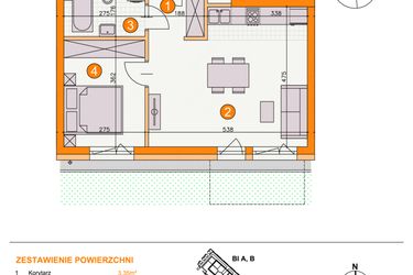 Rzut - Mieszkanie na sprzedaż 2 pokoje o powierzchni 40,45 m² - numer BII/B5 w Osiedle Bocianie Gniazdo 2