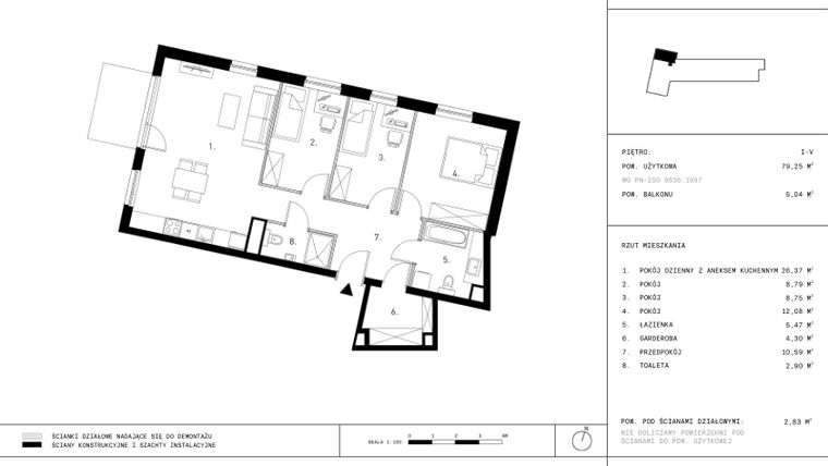 Rzut - Mieszkanie na sprzedaż 4 pokoje o powierzchni 78,9 m² - numer G8.P4 w Podskarbińska 28