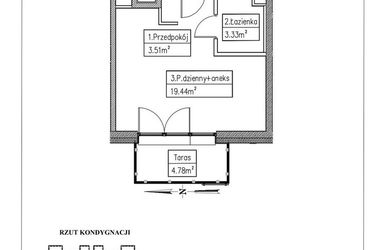 Rzut - Mieszkanie na sprzedaż 1 pokój o powierzchni 26,28 m² - numer 8 w Działkowa 68