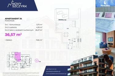 Rzut - Mieszkanie na sprzedaż 1 pokój o powierzchni 36,57 m² - numer 34 w Novy Szczyrk